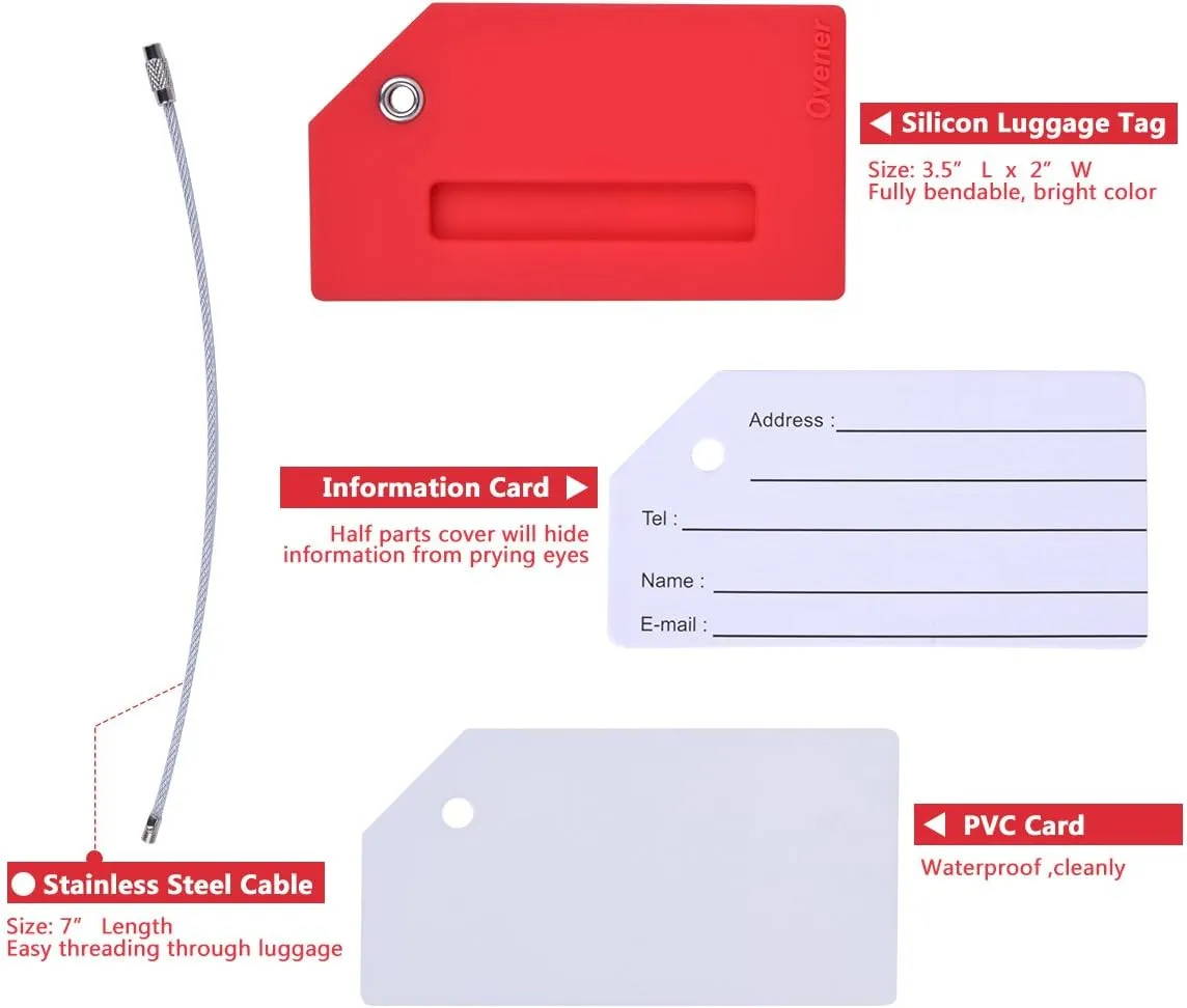 5Pack Silicone Luggage Tag with Name ID Card Perfect to Quickly Spot Luggage Suitcase by Ovener