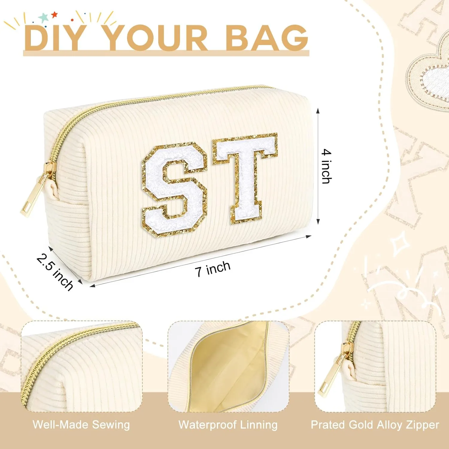 6PCS Bridesmaid Proposal Gifts Corduroy Beige makeup bag bulk for Wedding Party Favors Bachelorette party decorations Toiletry Organizer Bag Cosmetic Case Gift