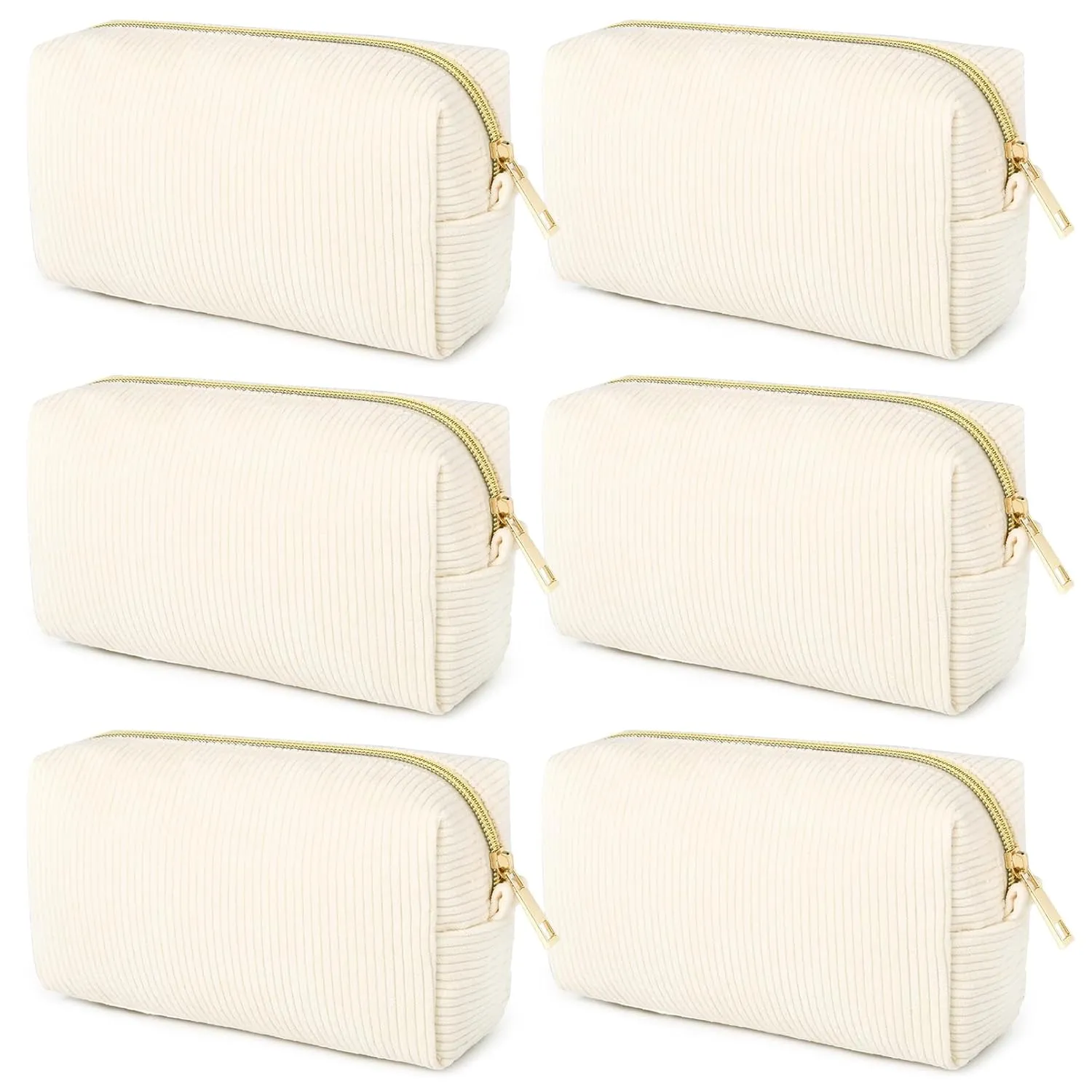 6PCS Bridesmaid Proposal Gifts Corduroy Beige makeup bag bulk for Wedding Party Favors Bachelorette party decorations Toiletry Organizer Bag Cosmetic Case Gift