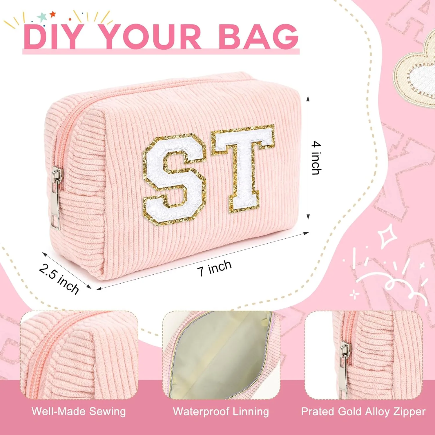 6PCS Bridesmaid Proposal Gifts Corduroy Pink makeup bag bulk for Wedding Party Favors Bachelorette party decorations Toiletry Organizer Bag Cosmetic Case Gift
