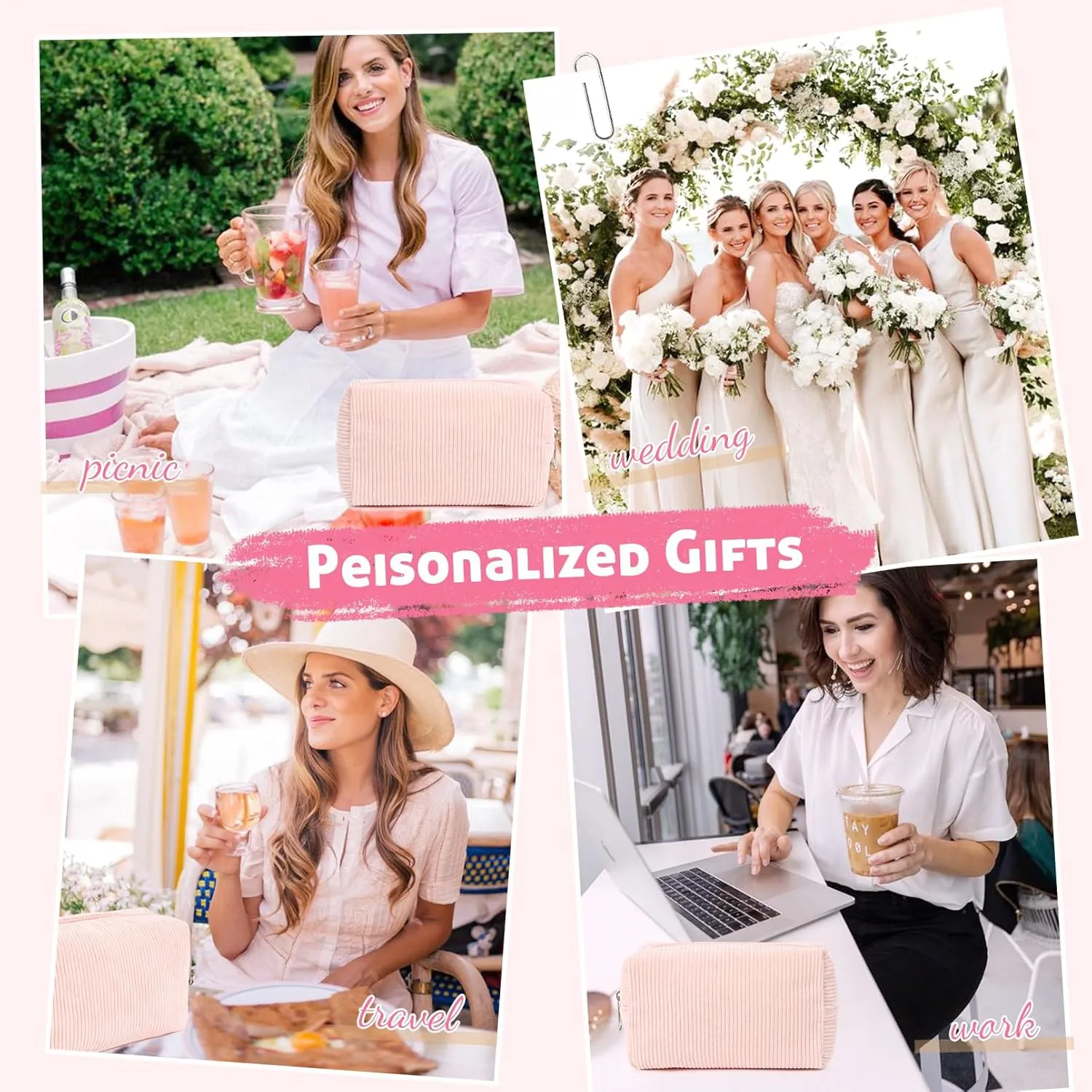 6PCS Bridesmaid Proposal Gifts Corduroy Pink makeup bag bulk for Wedding Party Favors Bachelorette party decorations Toiletry Organizer Bag Cosmetic Case Gift