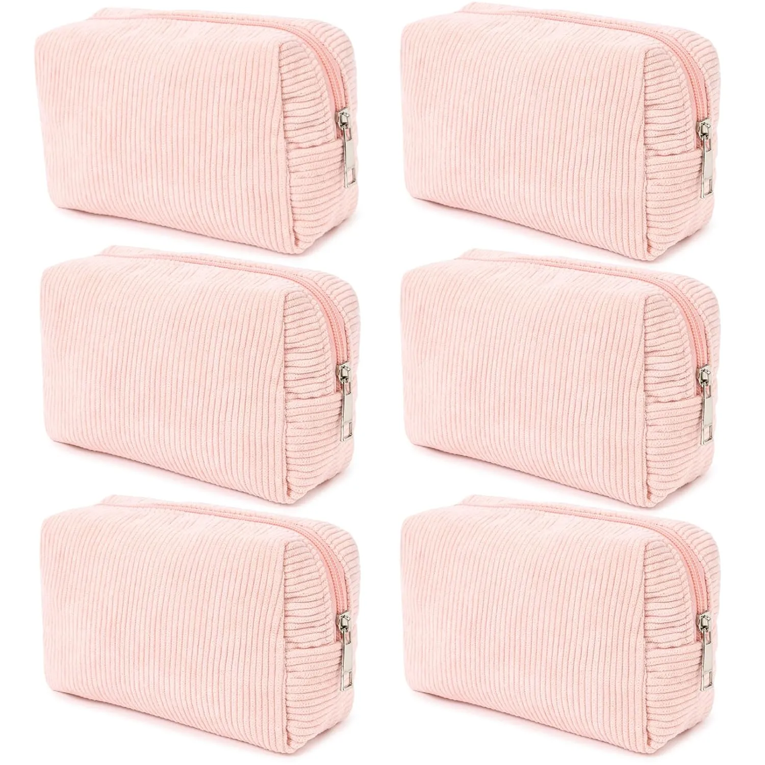 6PCS Bridesmaid Proposal Gifts Corduroy Pink makeup bag bulk for Wedding Party Favors Bachelorette party decorations Toiletry Organizer Bag Cosmetic Case Gift