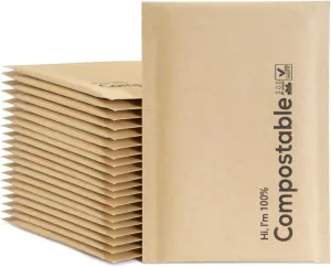 6x10 100% Biodegradable Bubble Mailers,25 Count Kraft Brown #0 Compostable Padded Packaging Wrap Envelopes Pouches Eco Friendly Self Seal Bags