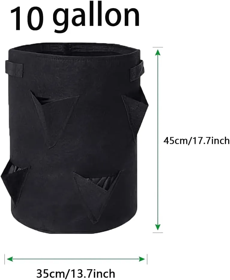 8 Hole 10 Gallon Strawberry Grow Bags, 3 Pcs Non-Woven Garden Pots, Plant Vegetable and Flower with Sturdy Handle