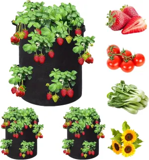 8 Hole 10 Gallon Strawberry Grow Bags, 3 Pcs Non-Woven Garden Pots, Plant Vegetable and Flower with Sturdy Handle