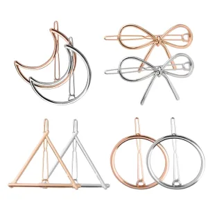 8 Piece Women'S Hairpins: Hollow Triangle, Circle, Moon, And Bowknot Metal Clips