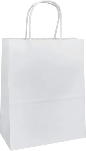 8"x4.75"x10" - 100 Pcs White Kraft Paper Bags, Shopping, Merchandise, Party, Gift Bags, Flexicore Packaging®