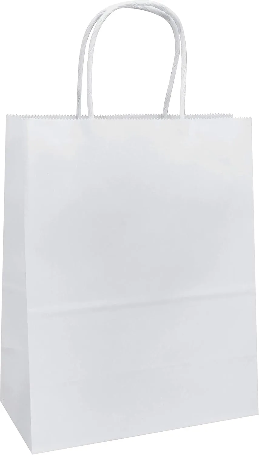 8"x4.75"x10" - 100 Pcs White Kraft Paper Bags, Shopping, Merchandise, Party, Gift Bags, Flexicore Packaging®