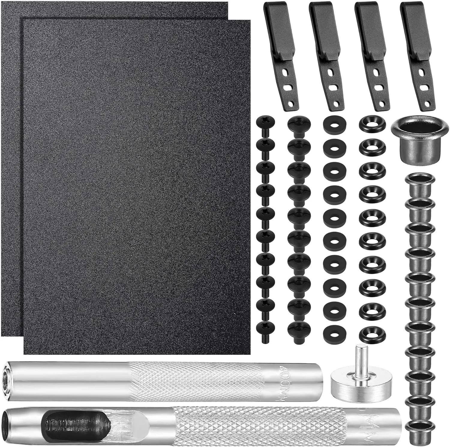91 Pcs DIY Holster Kit Include Eyelet Hand Setter & Eyelet Combo Thermoform Sheet Holster Belt Clip with Screws Molle Clips Attachments for Making Knife Sheath Keel Guard