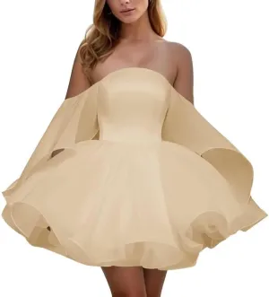 A-line Pleated Organza Prom Dress for Women, Short Off Shoulder Neck Homecoming Dress Formal Party Gown