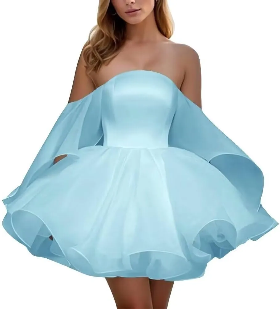 A-line Pleated Organza Prom Dress for Women, Short Off Shoulder Neck Homecoming Dress Formal Party Gown