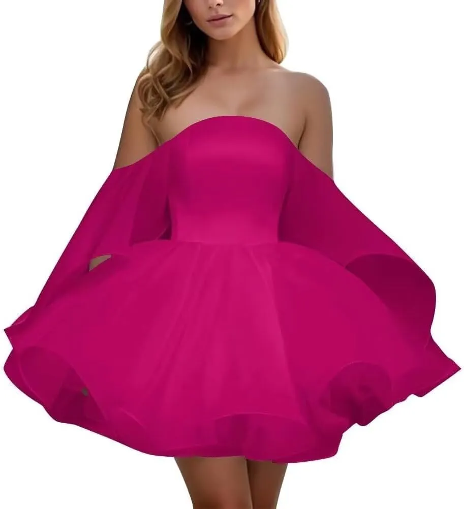 A-line Pleated Organza Prom Dress for Women, Short Off Shoulder Neck Homecoming Dress Formal Party Gown