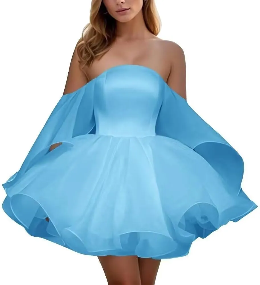 A-line Pleated Organza Prom Dress for Women, Short Off Shoulder Neck Homecoming Dress Formal Party Gown