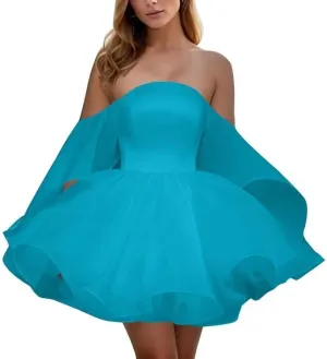 A-line Pleated Organza Prom Dress for Women, Short Off Shoulder Neck Homecoming Dress Formal Party Gown