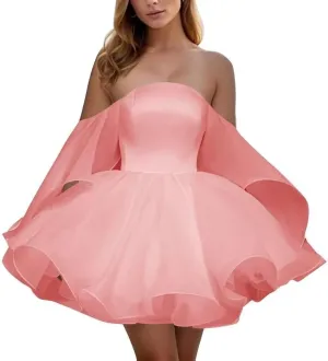 A-line Pleated Organza Prom Dress for Women, Short Off Shoulder Neck Homecoming Dress Formal Party Gown