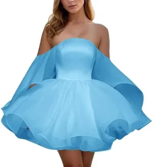 A-line Pleated Organza Prom Dress for Women, Short Off Shoulder Neck Homecoming Dress Formal Party Gown