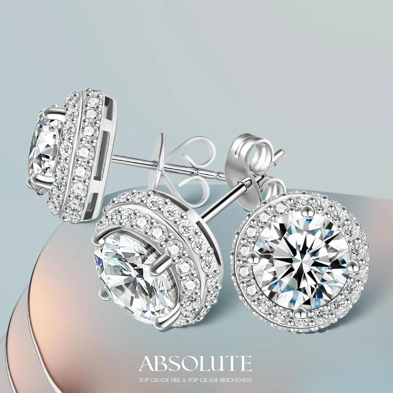 ABSOLUTE Moissanite Earrings Studs for Womens 2 Carat S925 Sterling Silver Stud Earrings D Color VVS1 Clarity