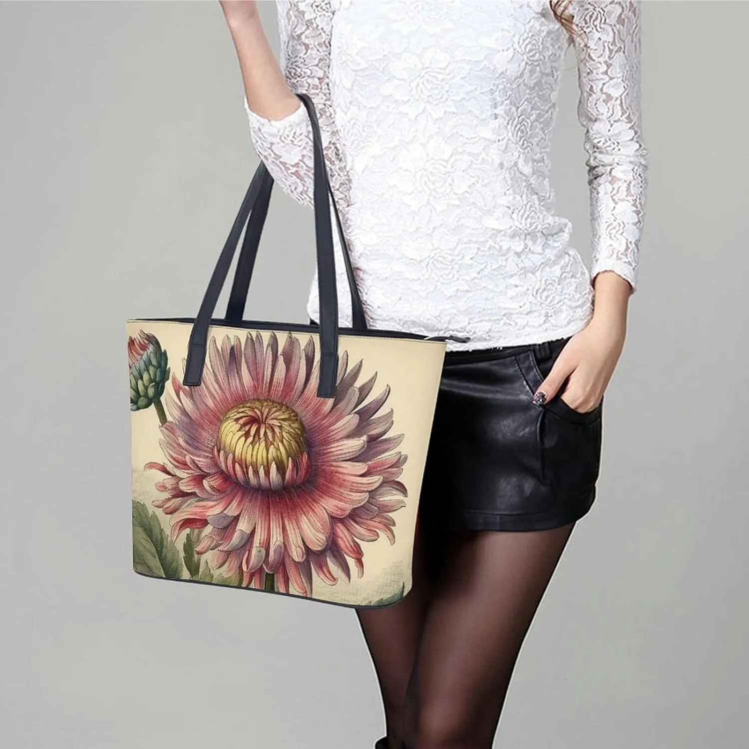 Abstract Floral Pattern Bag Purse Handbag for Women Top Handle Satchel Shoulder with Zipper Tote Bags Large