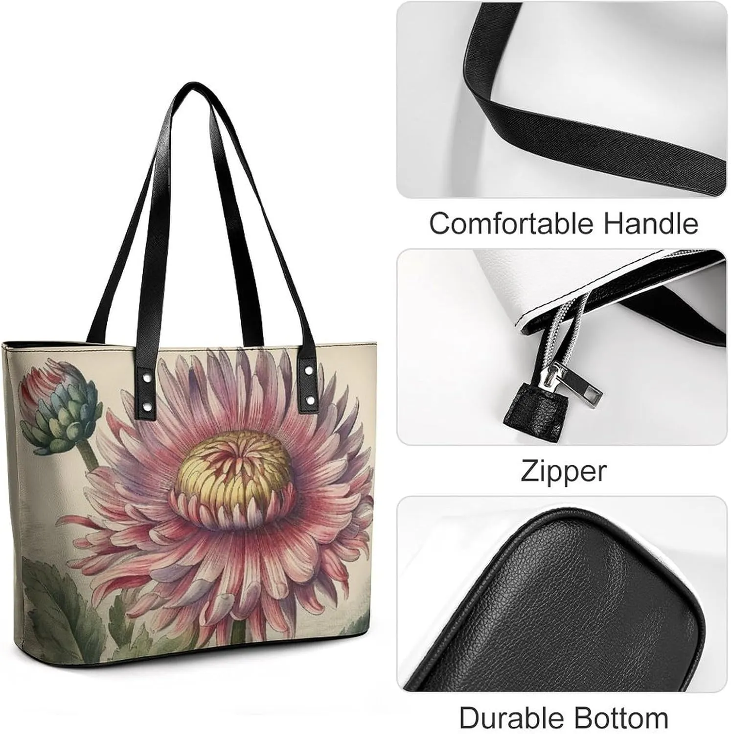Abstract Floral Pattern Bag Purse Handbag for Women Top Handle Satchel Shoulder with Zipper Tote Bags Large