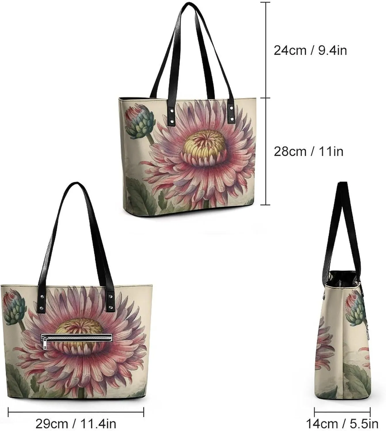 Abstract Floral Pattern Bag Purse Handbag for Women Top Handle Satchel Shoulder with Zipper Tote Bags Large