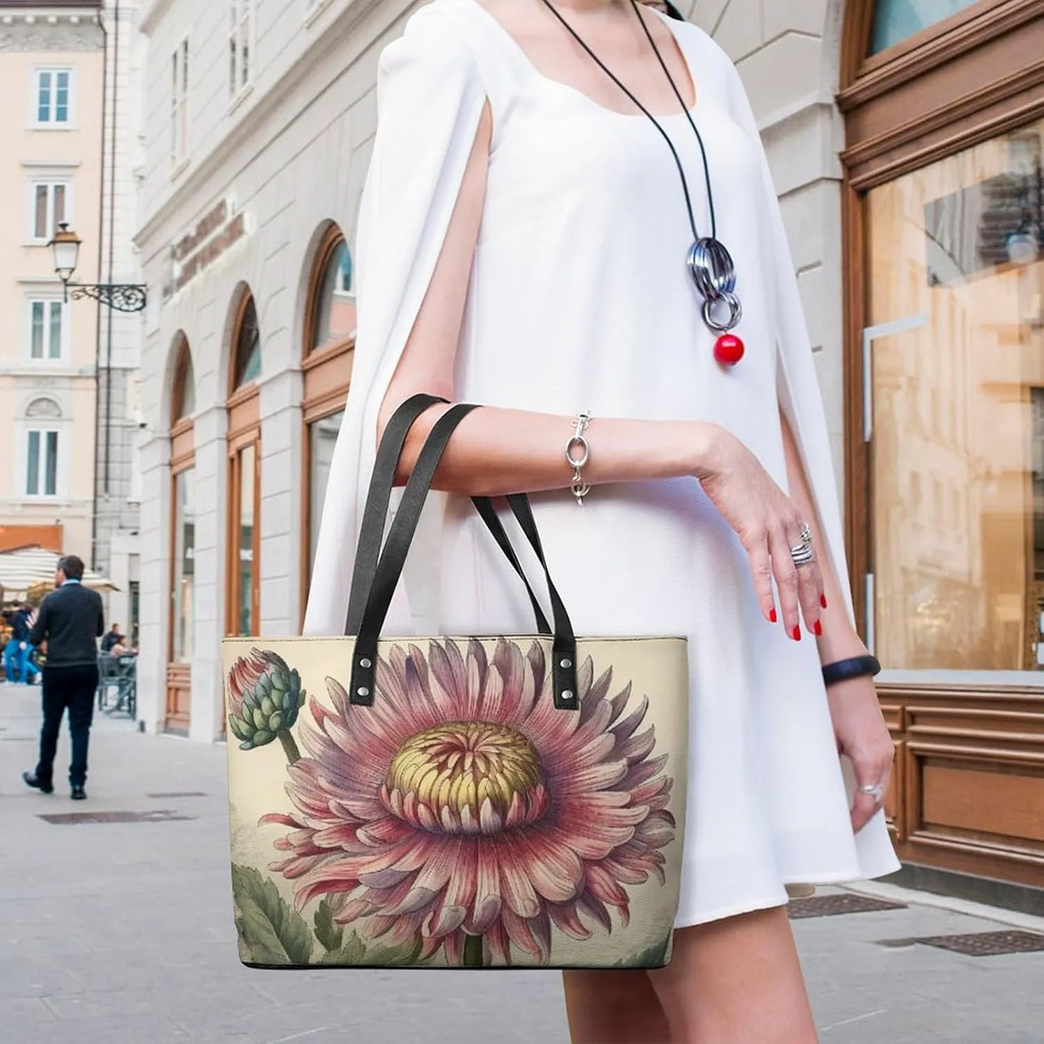 Abstract Floral Pattern Bag Purse Handbag for Women Top Handle Satchel Shoulder with Zipper Tote Bags Large