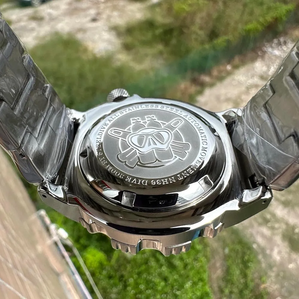 ACHARD AMOY Mens Automatic Watches 42.2mm Military Mechanical Wristwatch Diver 30ATM C3 Luminous Sapphire Mirror Steel Bezel NH36 Week Date