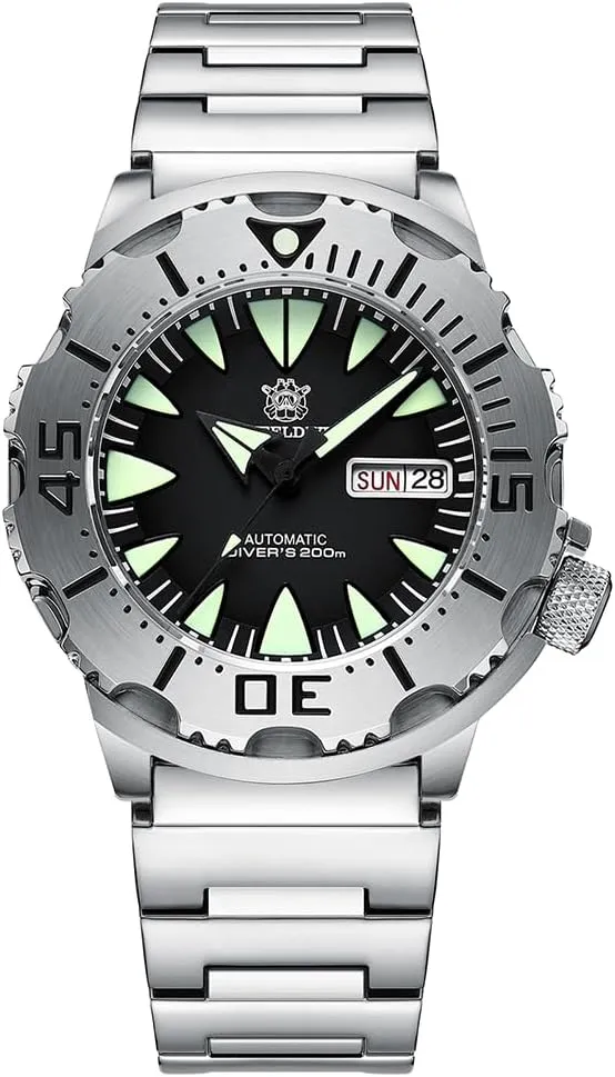 ACHARD AMOY Mens Automatic Watches 42.2mm Military Mechanical Wristwatch Diver 30ATM C3 Luminous Sapphire Mirror Steel Bezel NH36 Week Date