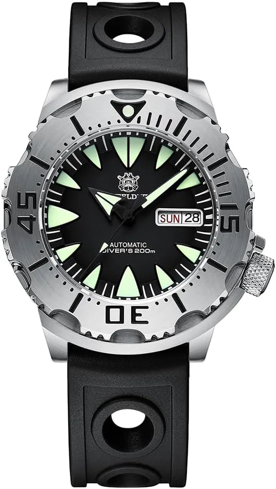 ACHARD AMOY Mens Automatic Watches 42.2mm Military Mechanical Wristwatch Diver 30ATM C3 Luminous Sapphire Mirror Steel Bezel NH36 Week Date