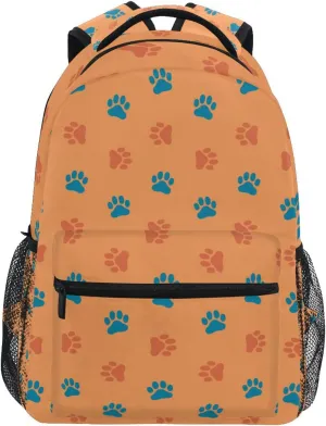 Acpiggto Backpack Blue Orange Footprints Dog Cat Cute Cartoon Daypack Shoulder Bag with Name Label Tag for Travel Hiking Sports Gym Casual Camping