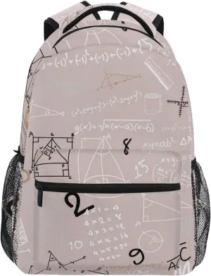 Acpiggto Backpack Pink Math Formula Mathematical Education Doodle Daypack Shoulder Bag with Name Label Tag for Travel Hiking Sports Gym Casual Camping