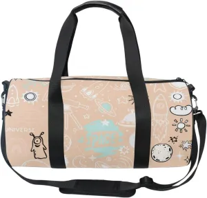 Acpiggto Gym Bag Sports Duffel Bag Beige Pink Space Science Universe Rocket Planet Travel Luggage Bag Weekender Tote Sling Shoulder Backpack for Women Men Boys Girls