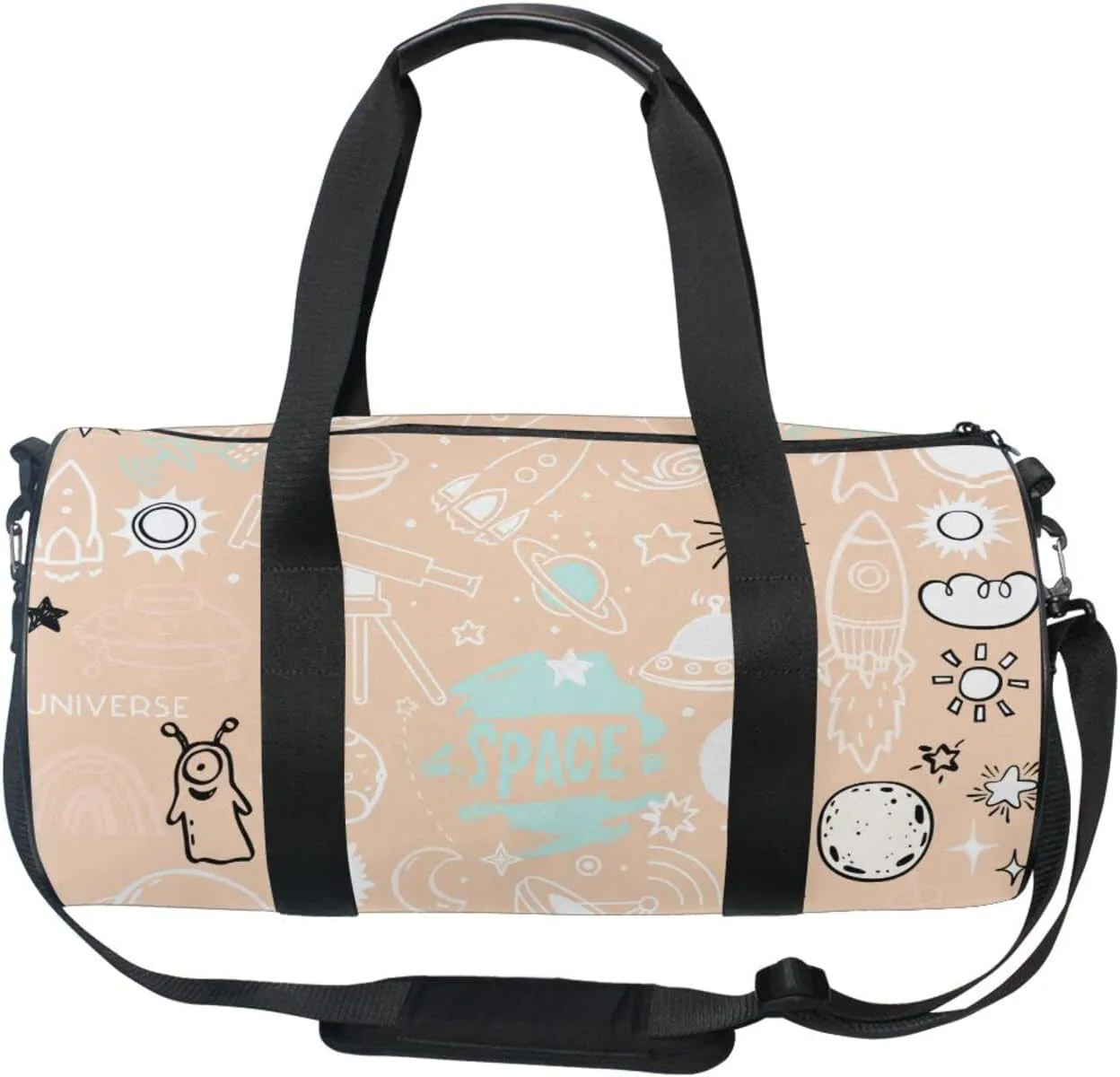 Acpiggto Gym Bag Sports Duffel Bag Beige Pink Space Science Universe Rocket Planet Travel Luggage Bag Weekender Tote Sling Shoulder Backpack for Women Men Boys Girls