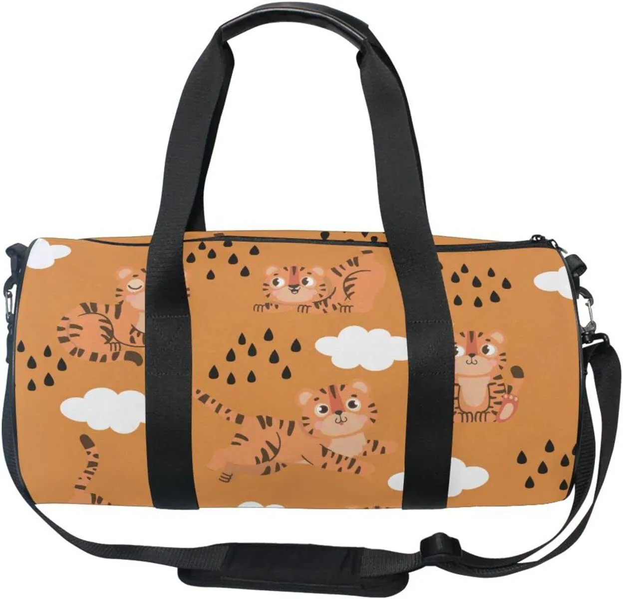 Acpiggto Gym Bag Sports Duffel Bag Orange Autumn Tiger Clouds Rain Drops Travel Luggage Bag Weekender Tote Sling Shoulder Backpack for Women Men Boys Girls