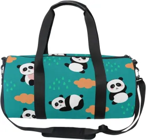 Acpiggto Gym Bag Sports Duffel Bag Panda Green Orange Cloud Sky Rain Drops Cute Animal Travel Luggage Bag Weekender Tote Sling Shoulder Backpack for Women Men Boys Girls