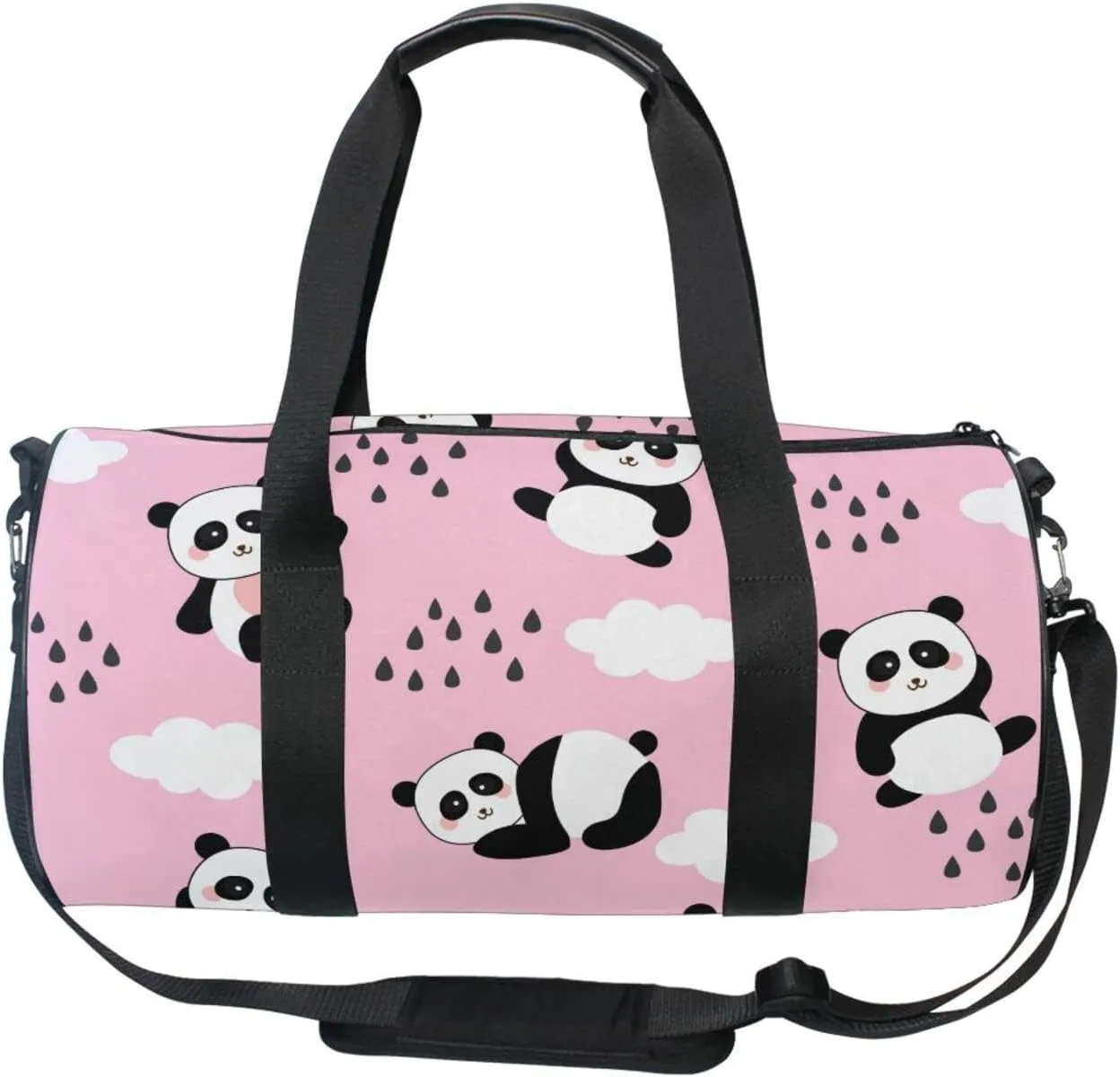 Acpiggto Gym Bag Sports Duffel Bag Panda Pink Cloud Sky Rain Drops Cute Animal Travel Luggage Bag Weekender Tote Sling Shoulder Backpack for Women Men Boys Girls