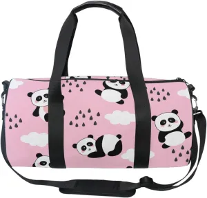Acpiggto Gym Bag Sports Duffel Bag Panda Pink Cloud Sky Rain Drops Cute Animal Travel Luggage Bag Weekender Tote Sling Shoulder Backpack for Women Men Boys Girls