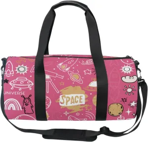 Acpiggto Gym Bag Sports Duffel Bag Space Science Universe Rocket Planet Pink Travel Luggage Bag Weekender Tote Sling Shoulder Backpack for Women Men Boys Girls