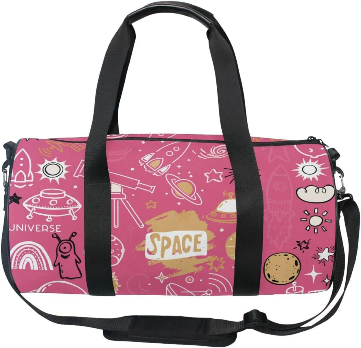 Acpiggto Gym Bag Sports Duffel Bag Space Science Universe Rocket Planet Pink Travel Luggage Bag Weekender Tote Sling Shoulder Backpack for Women Men Boys Girls