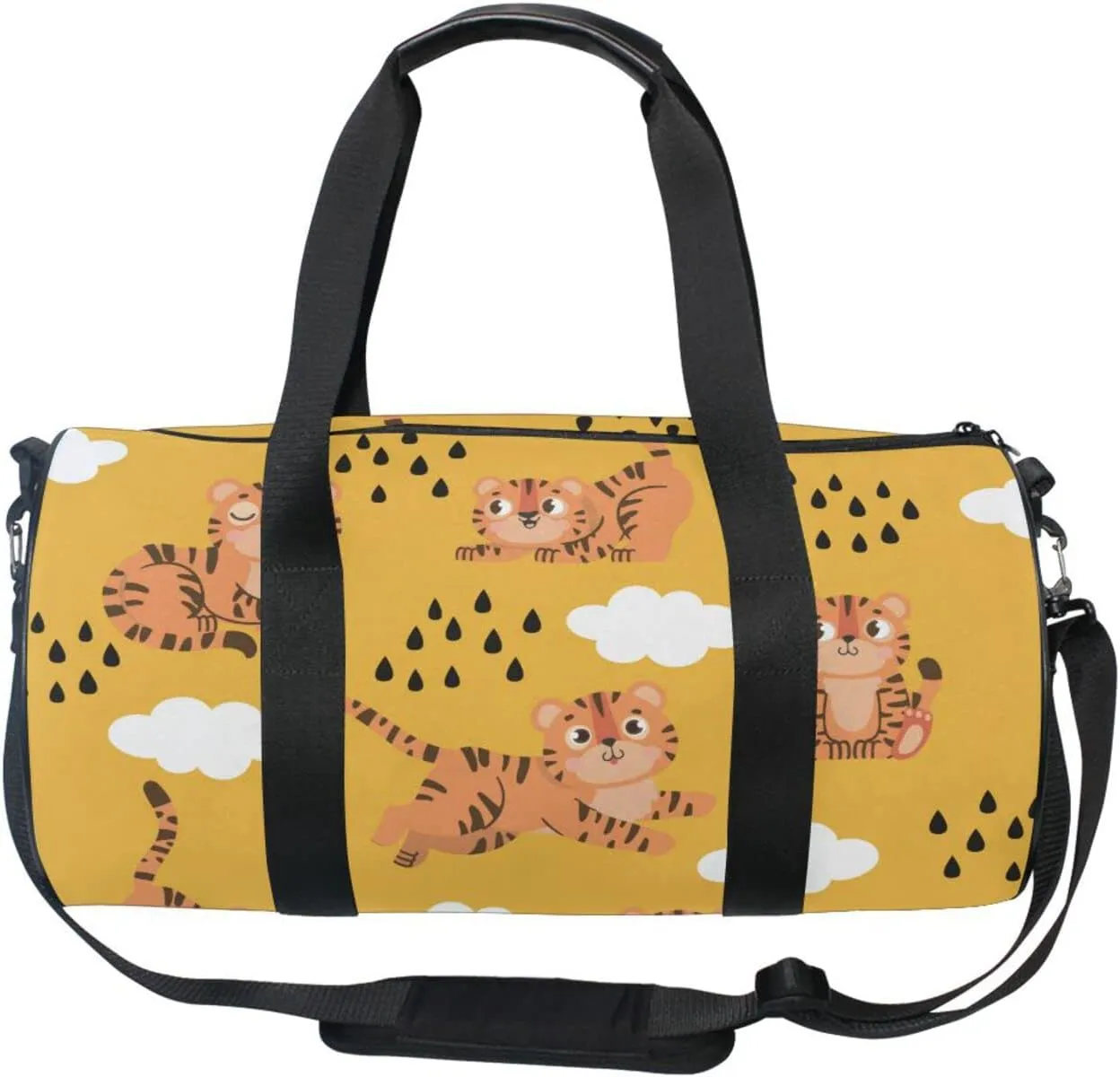 Acpiggto Gym Bag Sports Duffel Bag Yellow Tiger Clouds Rain Drops for Women Men Boys Girls Travel Luggage Bag Weekender Tote Sling Shoulder Backpack