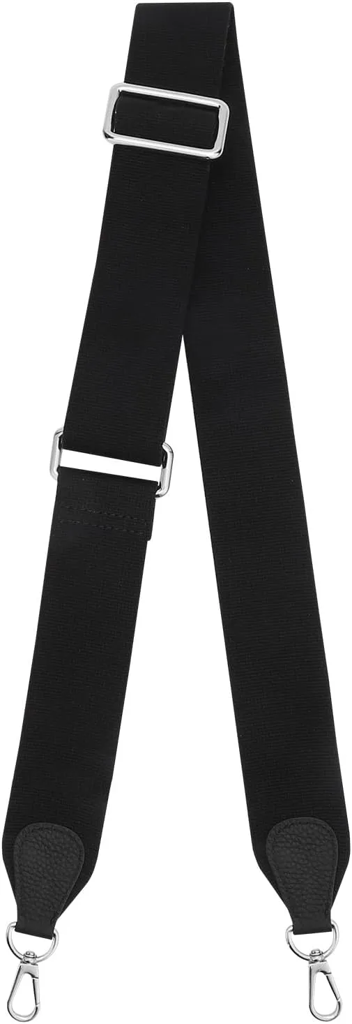 Adjustable Wide Purse Straps Replacement Crossbody Bags for Women Handbags, Cross Body Bag & Shoulder Bag with Silver Snap Hooks - Black, Length 28-47 Inch, Wide 2 Inch