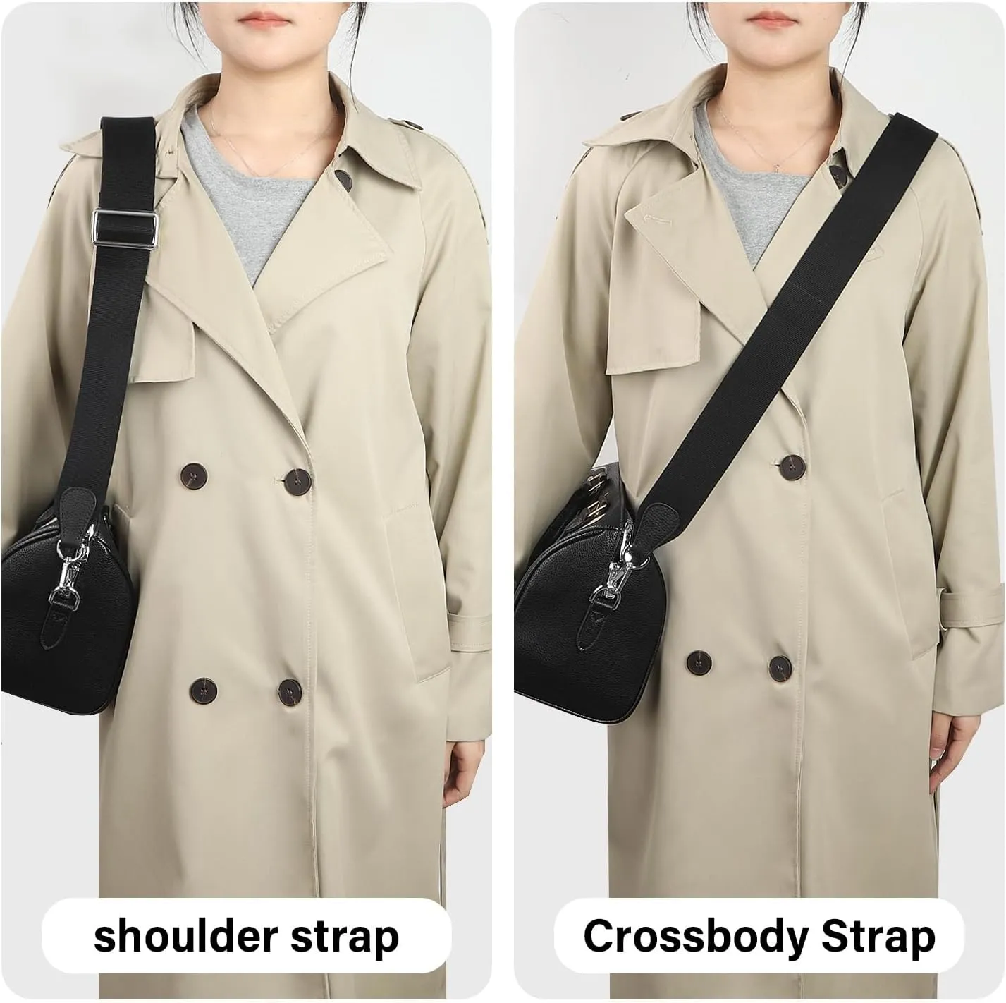 Adjustable Wide Purse Straps Replacement Crossbody Bags for Women Handbags, Cross Body Bag & Shoulder Bag with Silver Snap Hooks - Black, Length 28-47 Inch, Wide 2 Inch