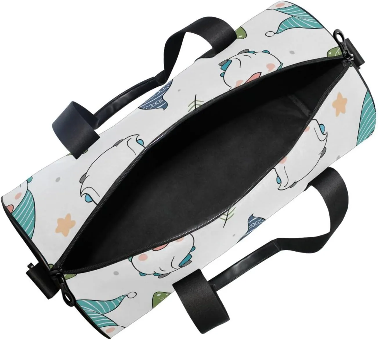 Adorable Christmas Winter Snow Gnomes with Green Leaves on White Portable Gym Bag, Travel Bag, Luggage bag, Sports Bag, Toiletry Bag with Handles, Detachable Shoulder Strap 17.6 x 9 x 9 inch