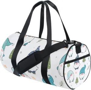 Adorable Christmas Winter Snow Gnomes with Green Leaves on White Portable Gym Bag, Travel Bag, Luggage bag, Sports Bag, Toiletry Bag with Handles, Detachable Shoulder Strap 17.6 x 9 x 9 inch