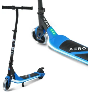 AERO Kids Electric Scooter for Boys and Girls Ages 6-12 or 8-12, with Hand Accelerator, LED Lights, 2 Speed Levels, Battery Indicator, Rubber Mat, and Adjustable Heights