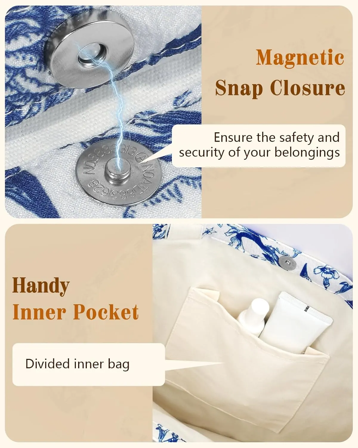 Aesthetic Cotton Tote Bag for Women - Reusable Shoulder Bag with Buckle Fabric Bag for Gym, Travel, Work