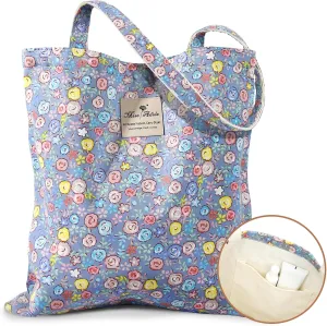 Aesthetic Cotton Tote Bag for Women - Reusable Shoulder Bag with Buckle Fabric Bag for Gym, Travel, Work