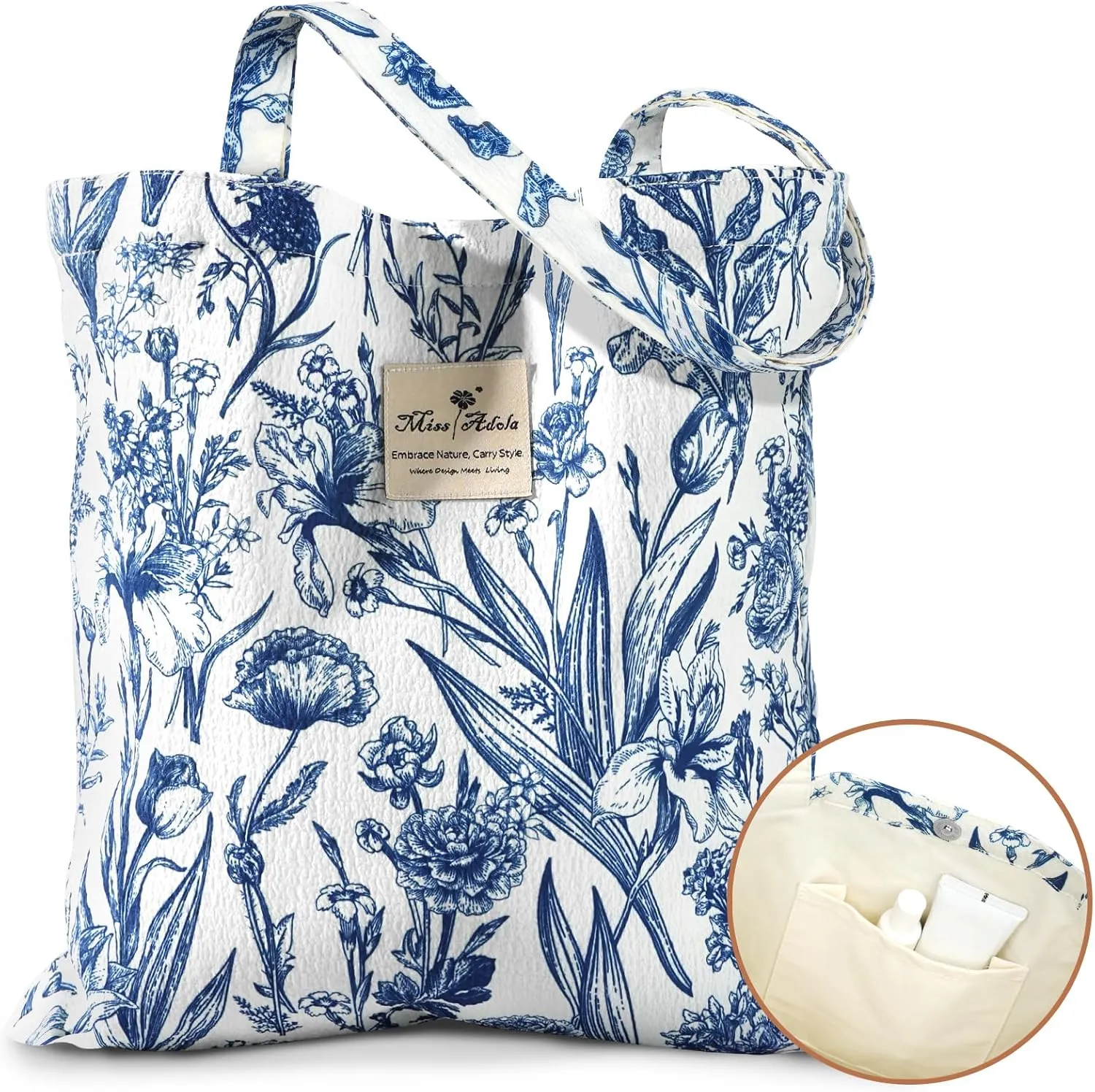 Aesthetic Cotton Tote Bag for Women - Reusable Shoulder Bag with Buckle Fabric Bag for Gym, Travel, Work