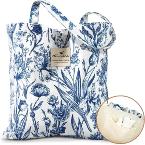 Aesthetic Cotton Tote Bag for Women - Reusable Shoulder Bag with Buckle Fabric Bag for Gym, Travel, Work