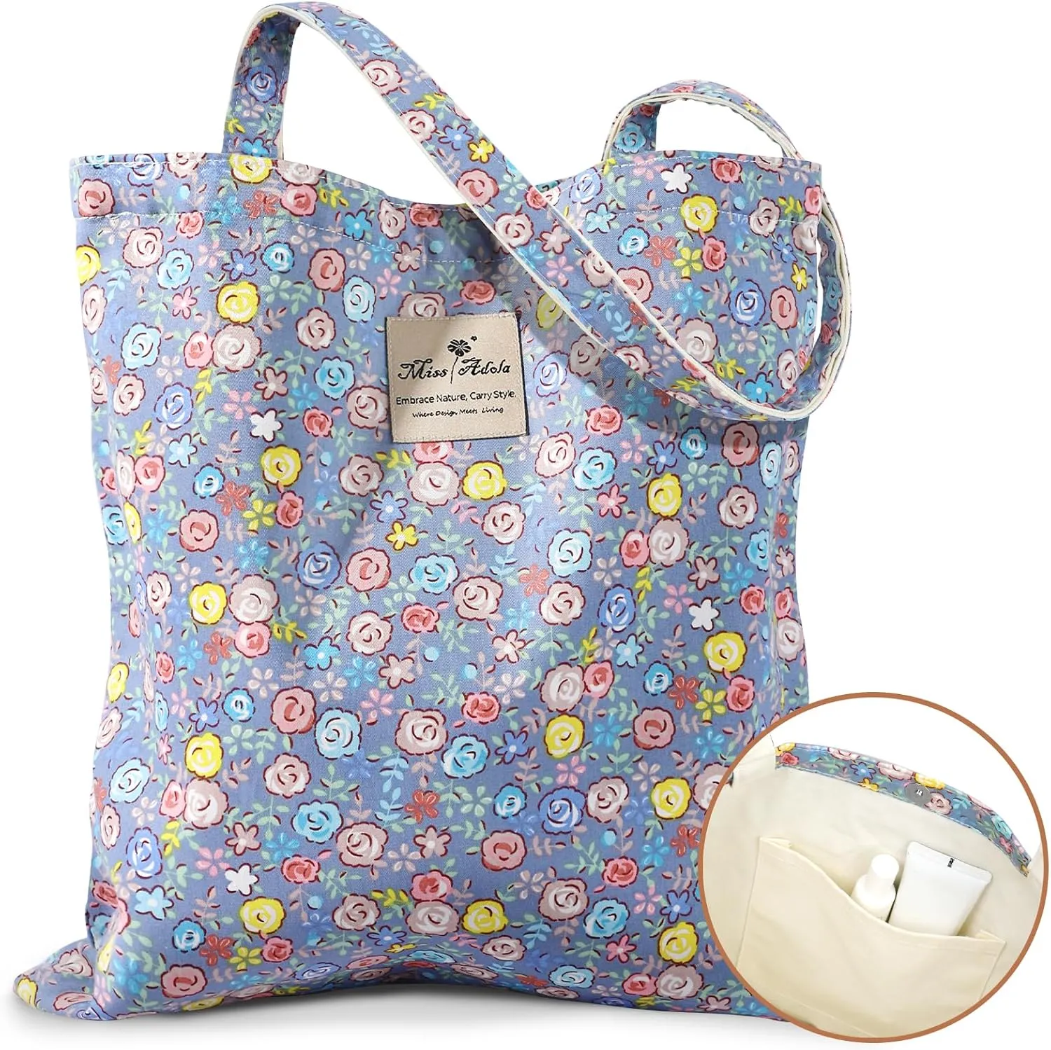 Aesthetic Cotton Tote Bag for Women - Reusable Shoulder Bag with Buckle Fabric Bag for Gym, Travel, Work