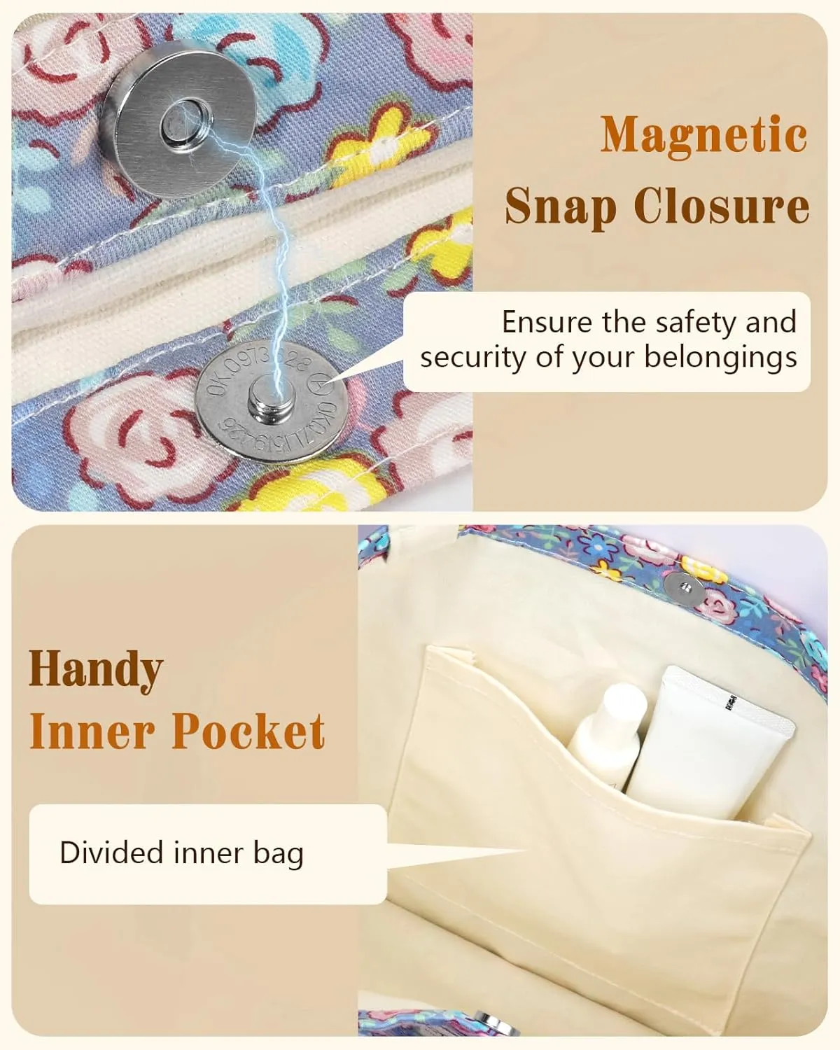 Aesthetic Cotton Tote Bag for Women - Reusable Shoulder Bag with Buckle Fabric Bag for Gym, Travel, Work
